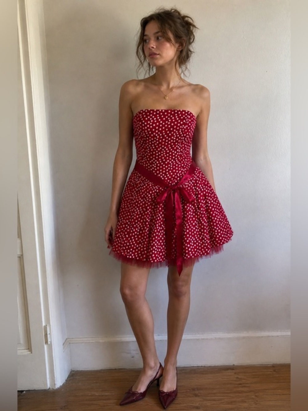 Jessica McClintock Starpless Polka Dot Dress